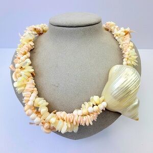 Vintage conch and mother of pearl mermaid necklace